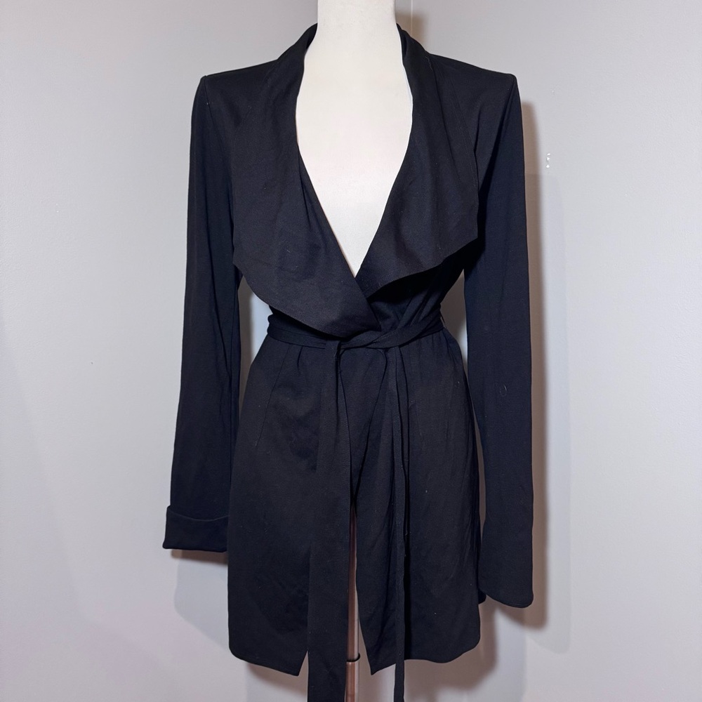 CAbi Rayon Blend Jersey Knit Belted Wrap Tunic Jacket BLACK / SMALL